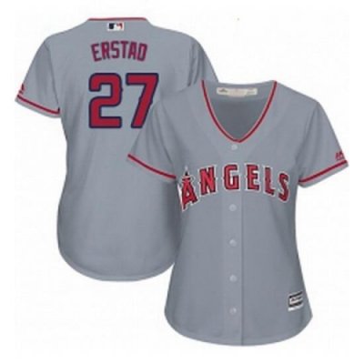 Womens Majestic Los Angeles Angels of Anaheim 27 Darin Erstad Authentic Grey Road Cool Base MLB Jersey