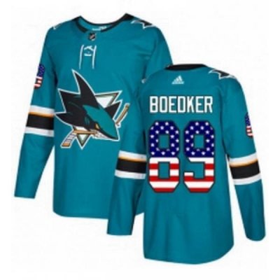 Mens Adidas San Jose Sharks 89 Mikkel Boedker Authentic Teal Green USA Flag Fashion NHL Jersey