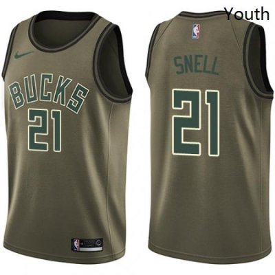 Youth Nike Milwaukee Bucks 21 Tony Snell Swingman Green Salute to Service NBA Jersey