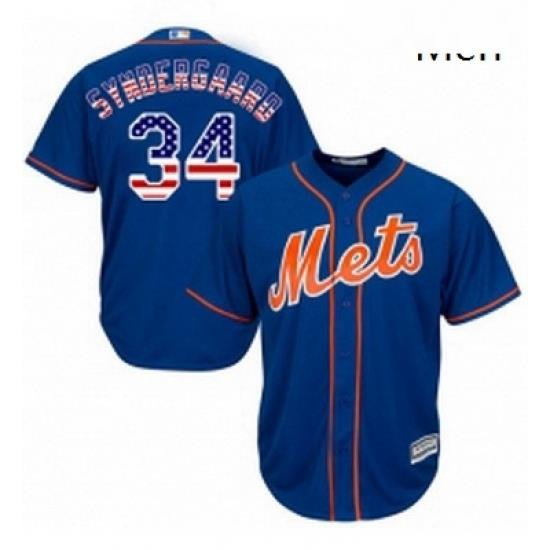 Mens Majestic New York Mets 34 Noah Syndergaard Replica Royal Blue USA Flag Fashion MLB Jersey