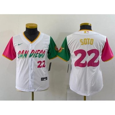 Youth San Diego Padres 22 Juan Soto 2022 White City Connect Stitched Baseball Jersey