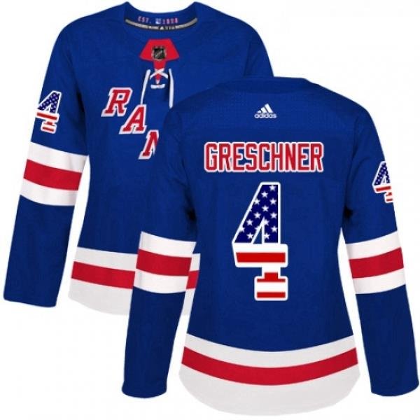 Womens Adidas New York Rangers 4 Ron Greschner Authentic Royal Blue USA Flag Fashion NHL Jersey