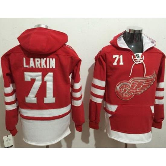 Men Detroit Red Wings 71 Dylan Larkin Red Name  26 Number Pullover NHL Hoodie