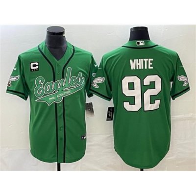 Men Philadelphia Eagles 92 Reggie White Green With C Patch Cool Base Stitched Baseball Jersey