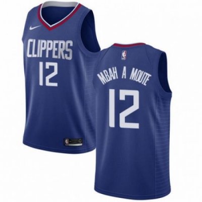 Mens Nike Los Angeles Clippers 12 Luc Mbah a Moute Swingman Blue NBA Jersey Icon Edition