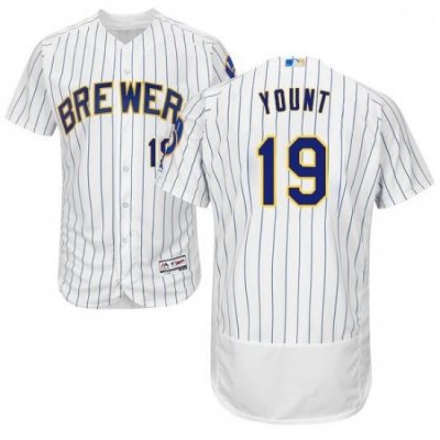 Mens Majestic MilWaukee BreWers 19 Robin Yount White Home Flex Base Authentic Collection MLB Jersey