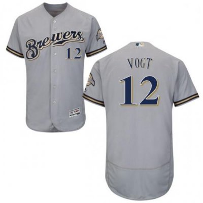 Mens Majestic MilWaukee BreWers 12 Stephen Vogt Grey Flexbase Authentic Collection MLB Jersey