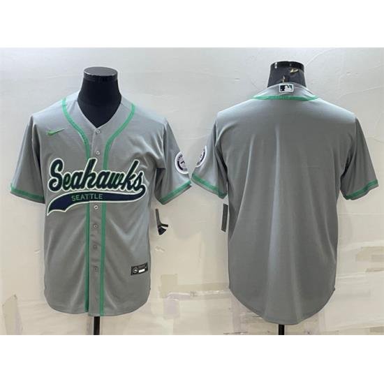 Men Seattle Seahawks Blank Grey With Patch Cool Base Stitched Baseball Jersey