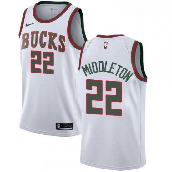 Mens Nike Milwaukee Bucks 22 Khris Middleton Swingman White Fashion Hardwood Classics NBA Jersey