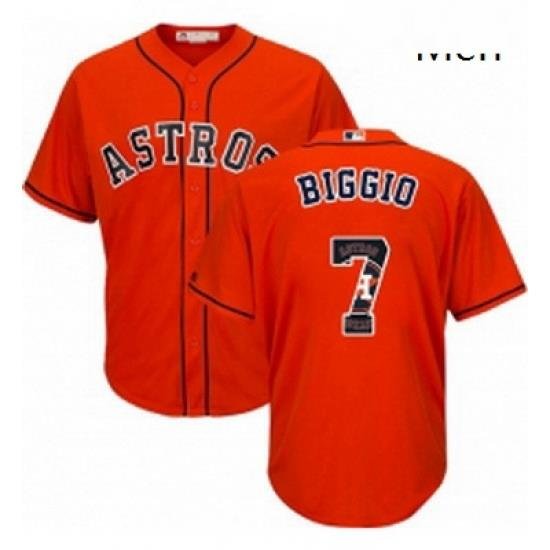 Mens Majestic Houston Astros 7 Craig Biggio Authentic Orange Team Logo Fashion Cool Base MLB Jersey