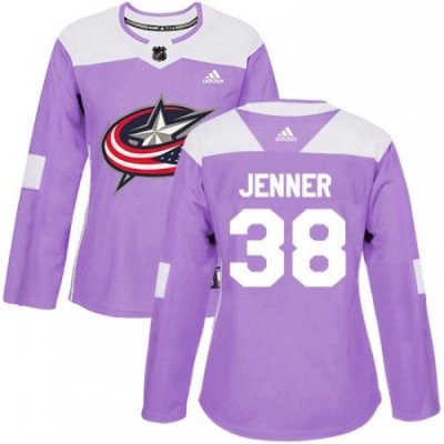 Womens Adidas Columbus Blue Jackets 38 Boone Jenner Authentic Purple Fights Cancer Practice NHL Jersey