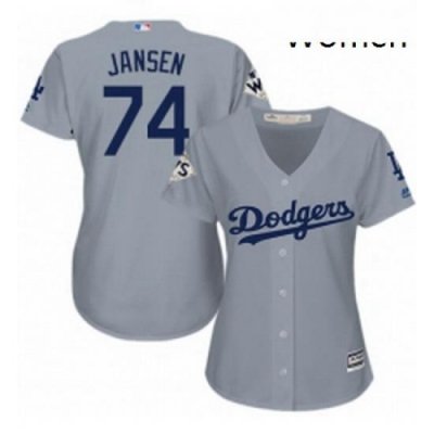 Womens Majestic Los Angeles Dodgers 74 Kenley Jansen Replica Grey Road 2017 World Series Bound Cool Base MLB Jersey