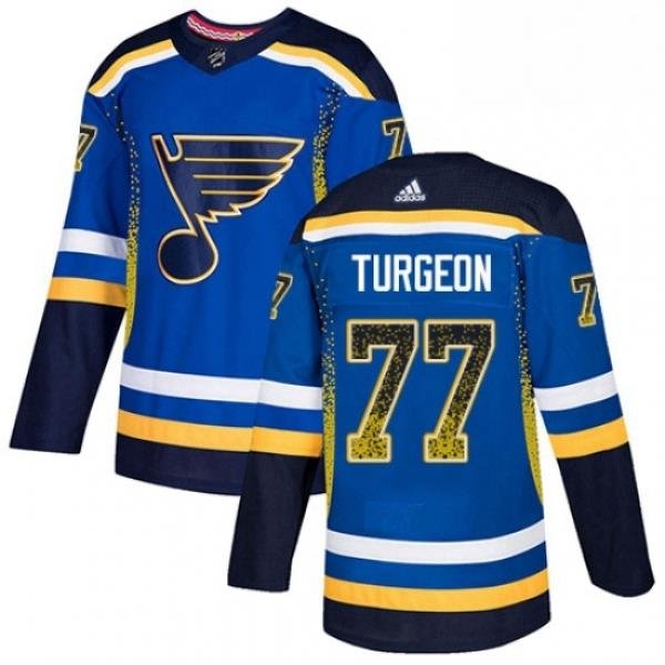 Mens Adidas St Louis Blues 77 Pierre Turgeon Authentic Blue Drift Fashion NHL Jersey