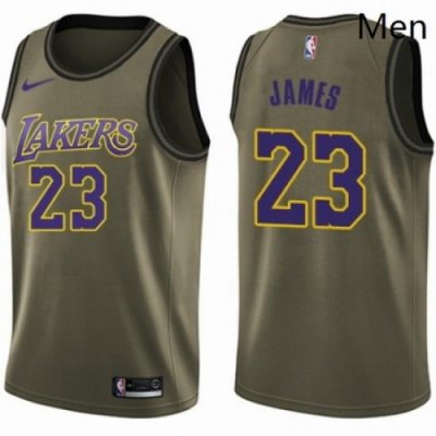 Mens Nike Los Angeles Lakers 23 LeBron James Swingman Green Salute to Service NBA Jersey