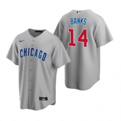 Mens Nike Chicago Cubs 14 Ernie Banks Gray Road Stitched Baseball Jerse