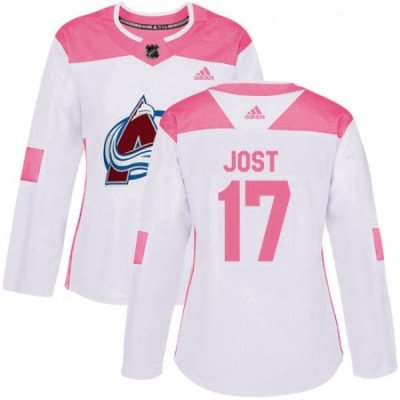 Womens Adidas Colorado Avalanche 17 Tyson Jost Authentic WhitePink Fashion NHL Jersey