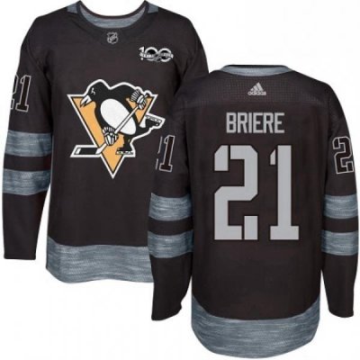 Mens Adidas Pittsburgh Penguins 21 Michel Briere Authentic Black 1917 2017 100th Anniversary NHL Jersey