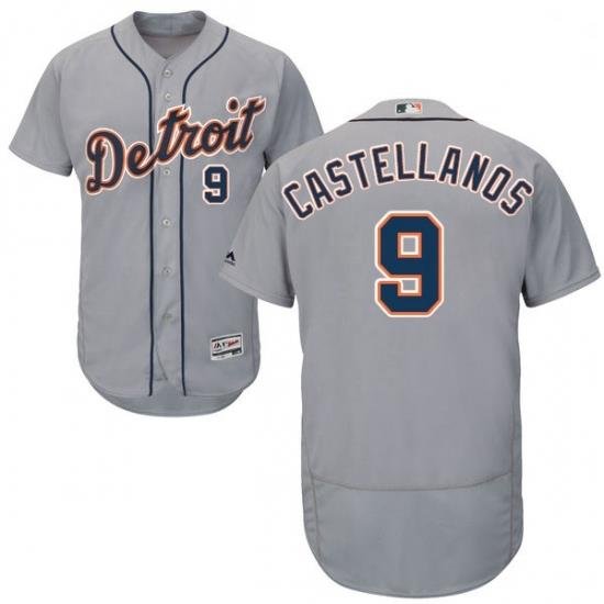 Mens Majestic Detroit Tigers 9 Nick Castellanos Grey Road Flex Base Authentic Collection MLB Jersey