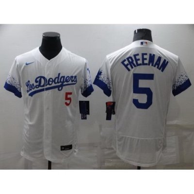 Men Los Angeles Dodgers 5 Freddie Freeman White City Connect Flex Base Stitched jersey