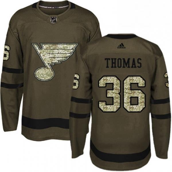 Mens Adidas St Louis Blues 36 Robert Thomas Authentic Green Salute to Service NHL Jersey