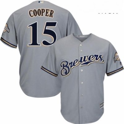 Mens Majestic Milwaukee Brewers 15 Cecil Cooper Replica Grey Road Cool Base MLB Jersey