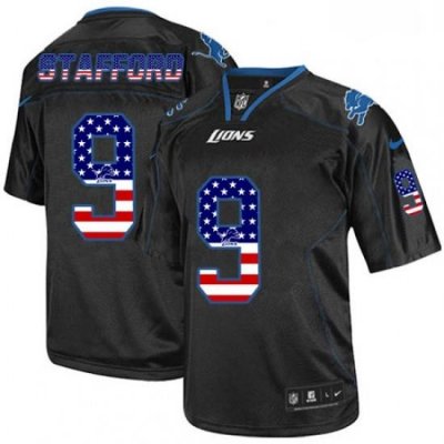 Men Nike Detroit Lions 9 MattheW Stafford Elite Black USA Flag Fashion NFL Jersey