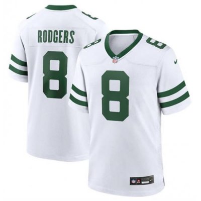 Men New York Jets 8 Aaron Rodgers White Throwback Player Stitched Game Jersey