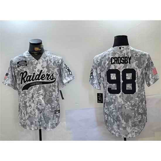 Men Las Vegas Raiders 98 Maxx Crosby 2024 Arctic Camo Salute To Service Stitched Baseball Jersey