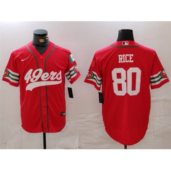 Men San Francisco 49ers 80 Jerry Rice Red With Patch Cool Base Stitched Baseball Jersey