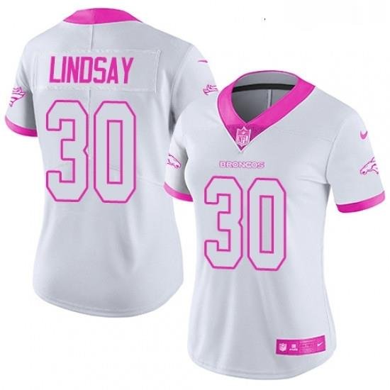 Womens Nike Denver Broncos 30 Phillip Lindsay Limited White Pink Rush Fashion NFL Jersey