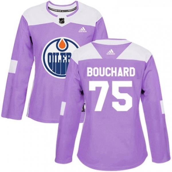 Womens Adidas Edmonton Oilers 75 Evan Bouchard Authentic Purple Fights Cancer Practice NHL Jersey