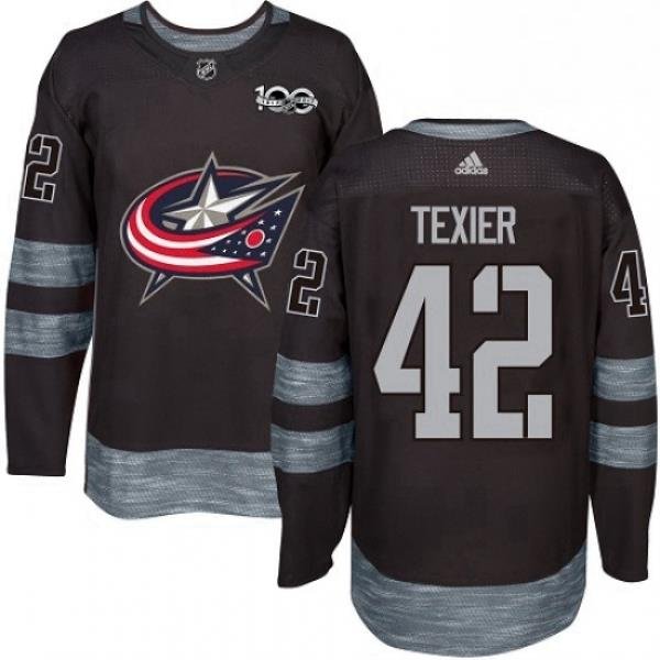 Mens Adidas Columbus Blue Jackets 42 Alexandre Texier Premier Black 1917 2017 100th Anniversary NHL Jersey