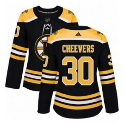 Womens Adidas Boston Bruins 30 Gerry Cheevers Authentic Black Home NHL Jersey