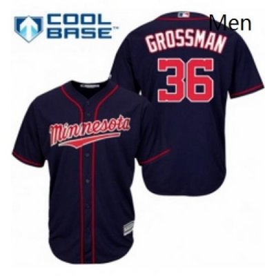 Mens Majestic Minnesota Twins 36 Robbie Grossman Replica Navy Blue Alternate Road Cool Base MLB Jersey