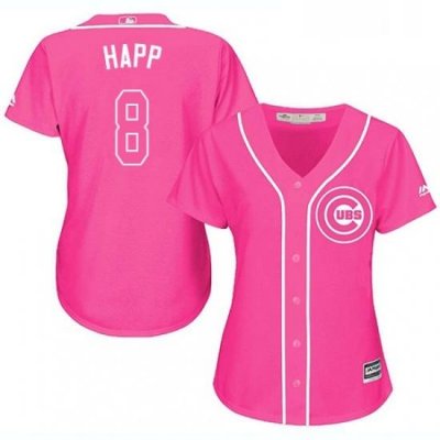 Womens Majestic Chicago Cubs 8 Ian Happ Authentic Pink Fashion MLB Jersey