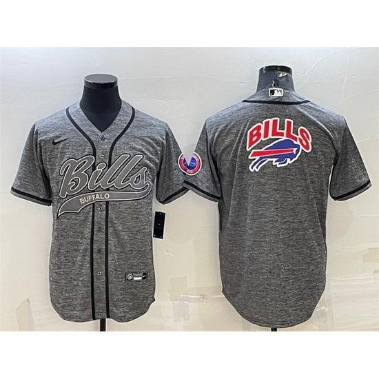 Men Buffalo Bills Grey Team Big Logo With Patch Cool Base Stitched Baseball Jersey