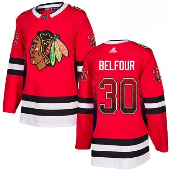 Mens Adidas Chicago Blackhawks 30 ED Belfour Authentic Red Drift Fashion NHL Jersey