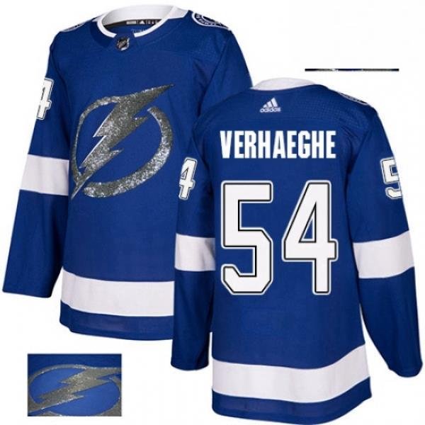 Mens Adidas Tampa Bay Lightning 54 Carter Verhaeghe Authentic Royal Blue Fashion Gold NHL Jersey