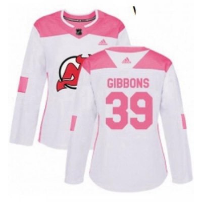 Womens Adidas New Jersey Devils 39 Brian Gibbons Authentic WhitePink Fashion NHL Jersey