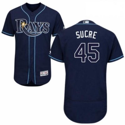 Mens Majestic Tampa Bay Rays 45 Jesus Sucre Navy Blue Alternate Flex Base Authentic Collection MLB Jersey