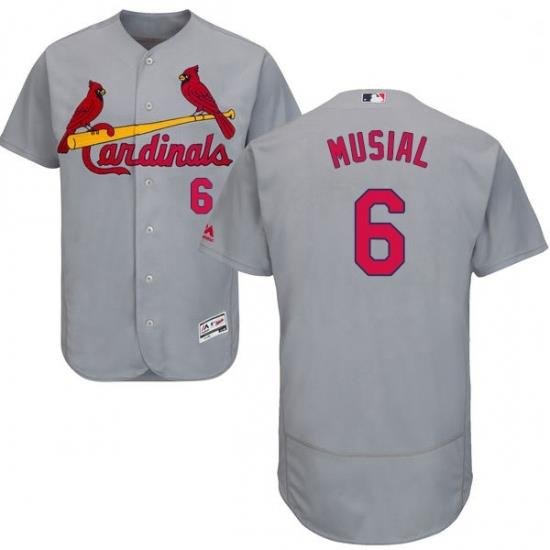 Mens Majestic St Louis Cardinals 6 Stan Musial Grey Road Flex Base Authentic Collection MLB Jersey