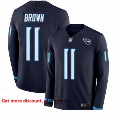 Titans 11 A J  Brown Navy Blue Team Color Youth Stitched Football Limited Therma Long Sleeve Jersey