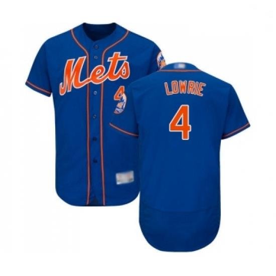 Mens New York Mets 4 Jed Lowrie Royal Blue Alternate Flex Base Authentic Collection Baseball Jersey