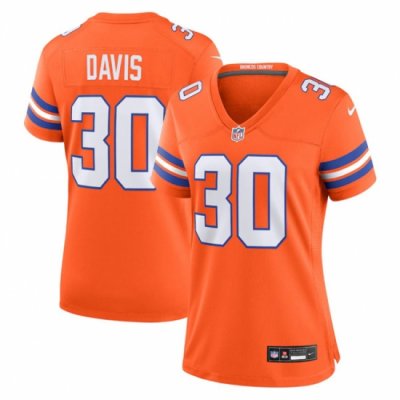 Women Denver Broncos 30 Terrell Davis Orange Mile High Collection 1977 Throwback Stitched Jersey