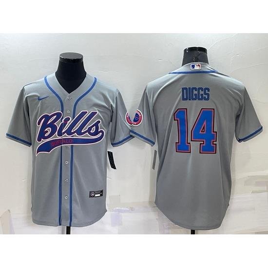 Men Buffalo Bills 14 Stefon Diggs Gray Cool Base Stitched Baseball Jersey