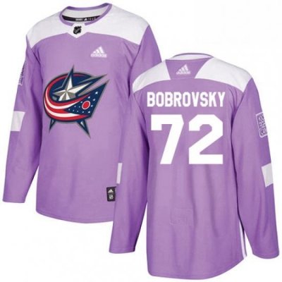 Mens Adidas Columbus Blue Jackets 72 Sergei Bobrovsky Authentic Purple Fights Cancer Practice NHL Jersey