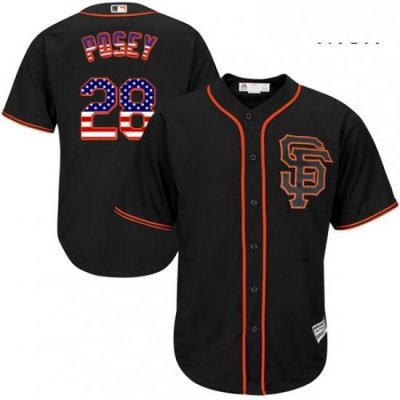 Mens Majestic San Francisco Giants 28 Buster Posey Replica Black USA Flag Fashion MLB Jersey