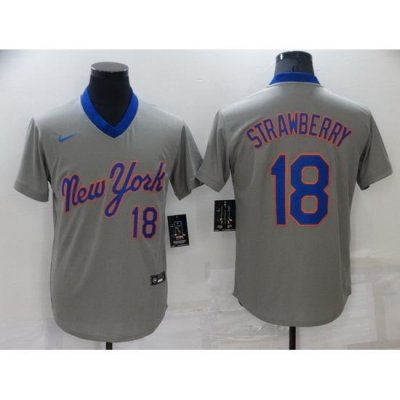 Men NeW York Mets 18 Darryl StraWberry Grey Stitched Baseball jersey