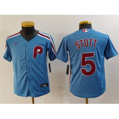 Youth Philadelphia Phillies 5 Bryson Stott Blue Cool Base Stitched Baseball Jersey