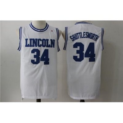 Men Lincoln 34 Shuttlesworth White Movie Stitched Jersey